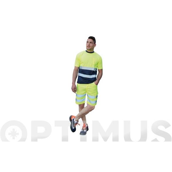 CAMISETA MANGA CORTA 100% POLI&Eacute;STER DE 140 GR/M2 CON BANDAS REFLECTANTES AMARILLO FLUOR/AZUL MARINO (REF. HV721BCAZUL) TALLA M JUBA